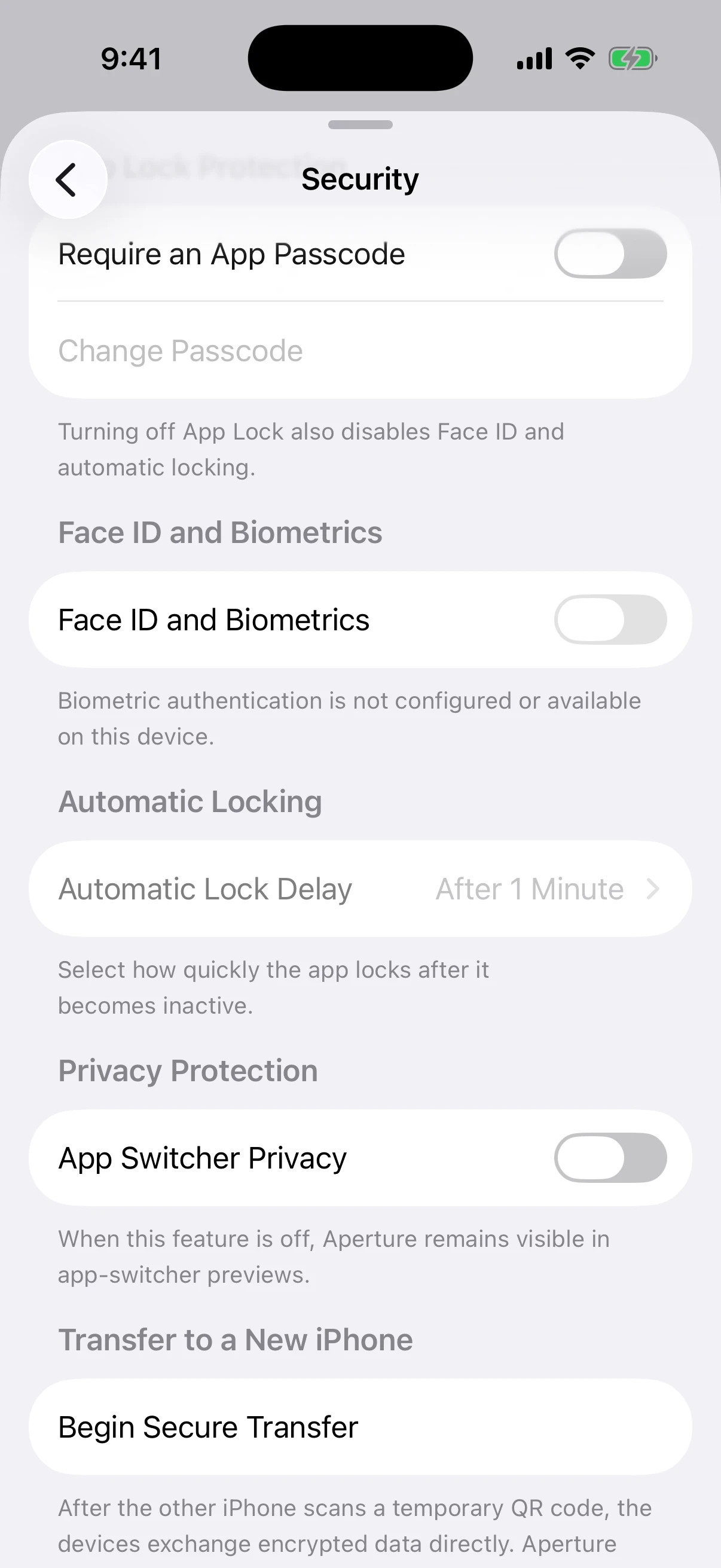 Real Oath Security screen explaining direct encrypted iPhone transfer without an Oath server upload