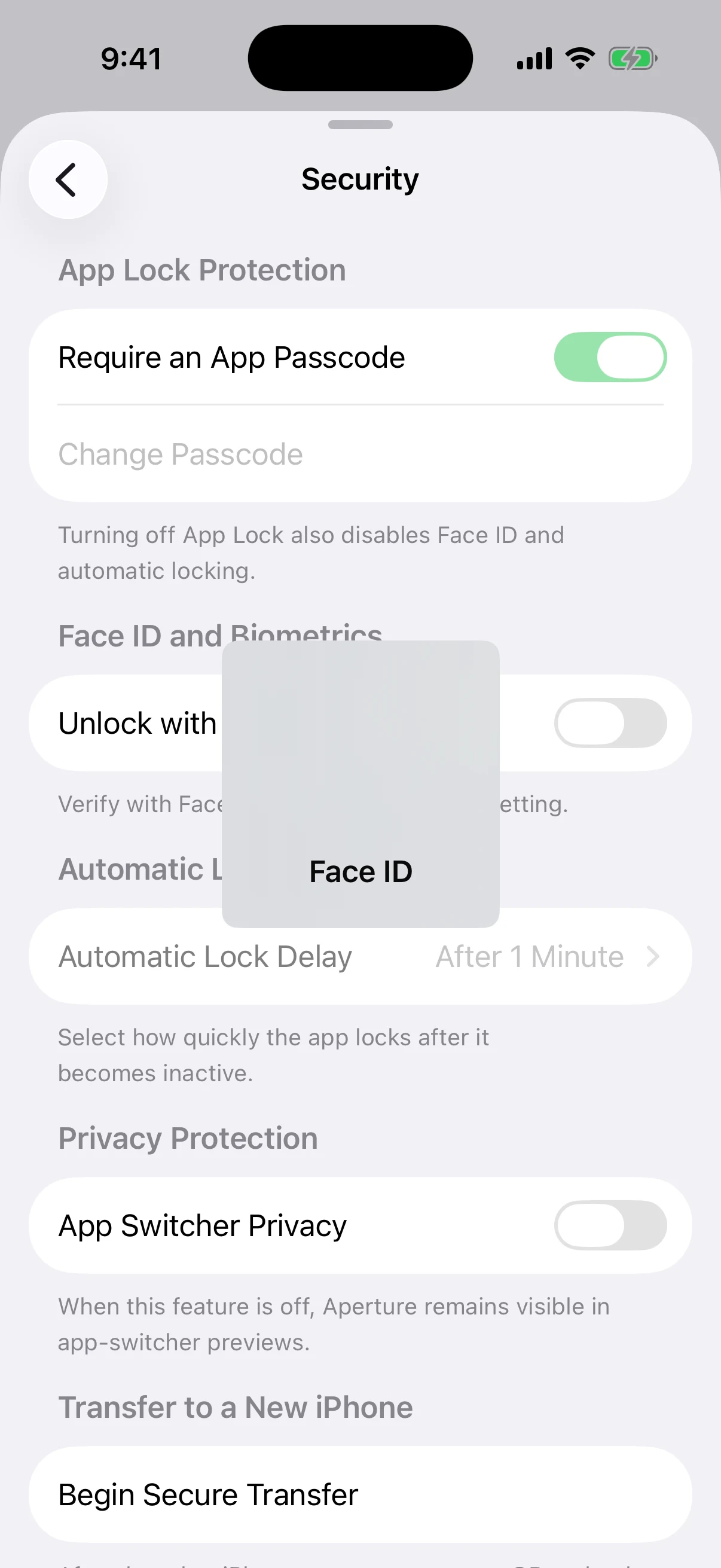 Real iOS Face ID verification over Oath Security settings while biometric unlock is being enabled