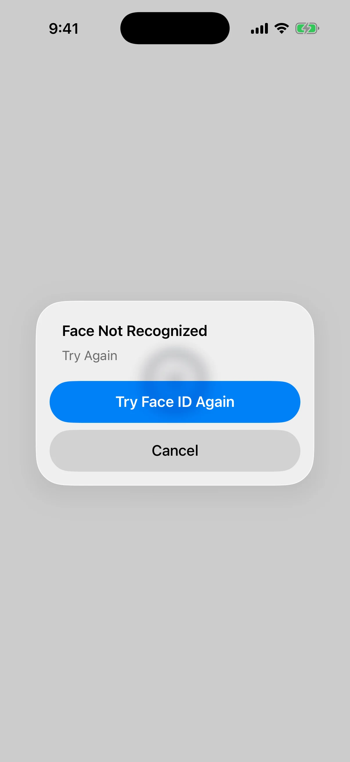 Real iOS Face ID not recognized prompt displayed over Oath during wallet unlock